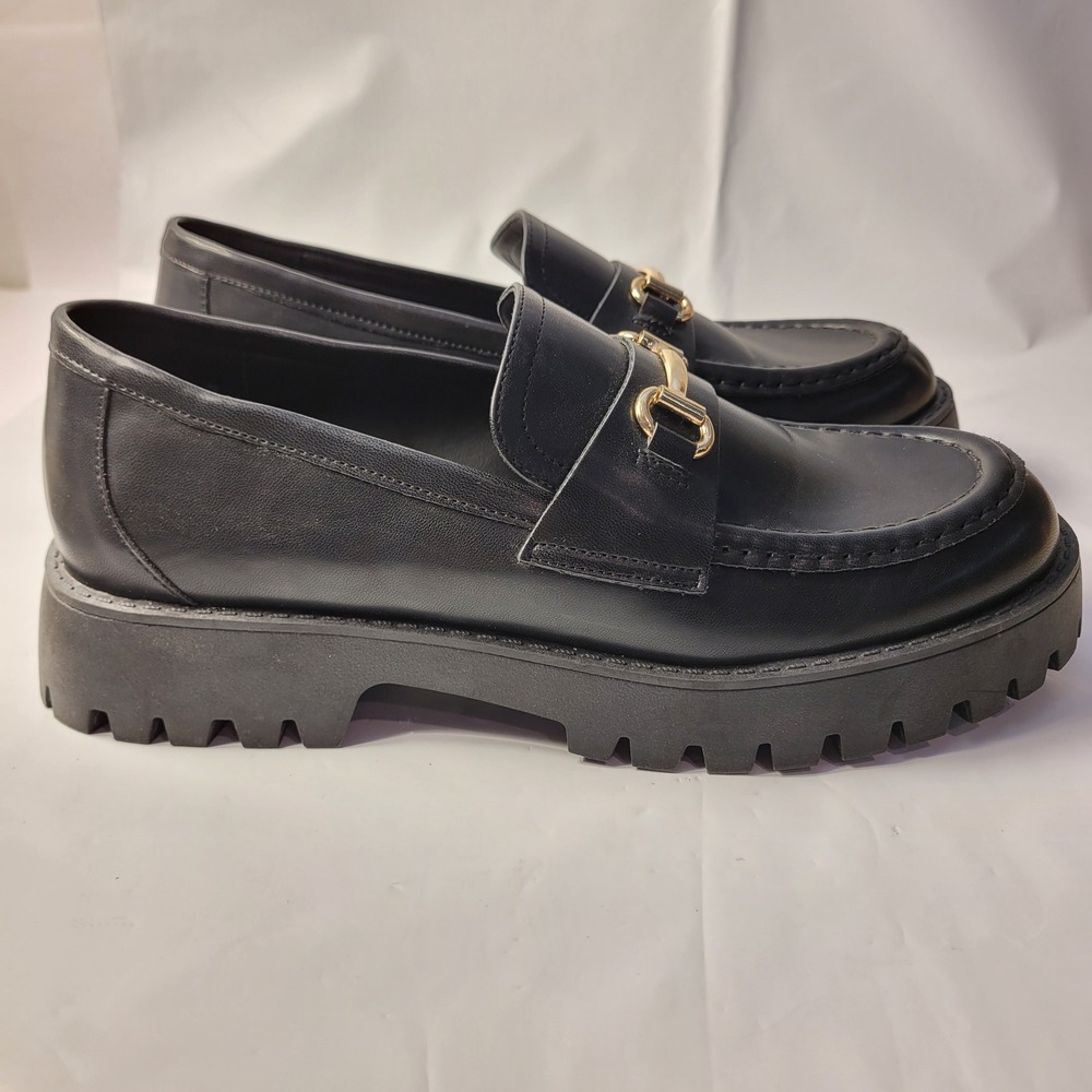 Dream Pairs Platform Loafers Women Black Gold Horsebit Lug Sole DWUMLS2531 9.5